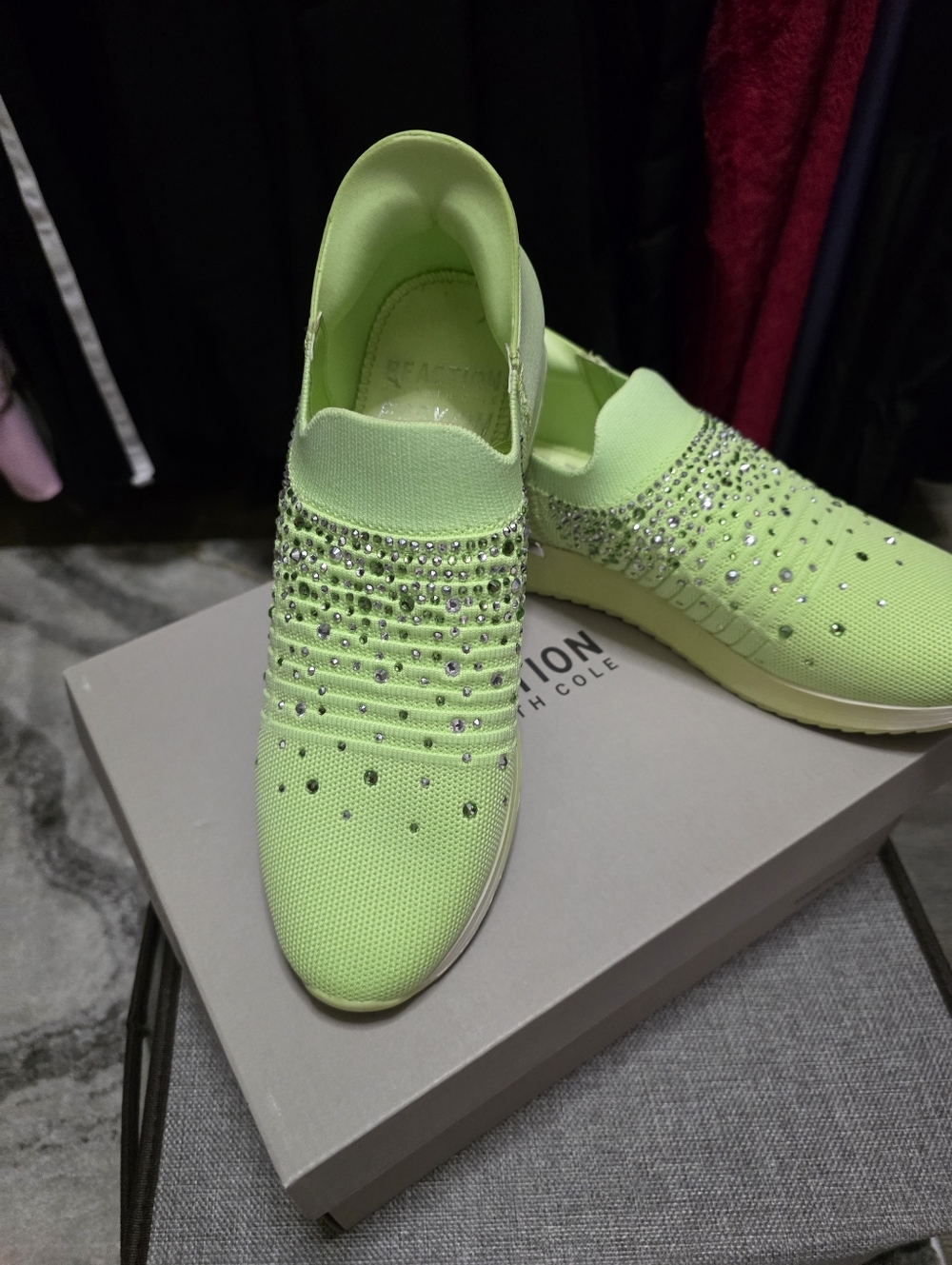 KENNETH COLE REA TION Neon Lime Slip-On Crystal Knit Sneakers